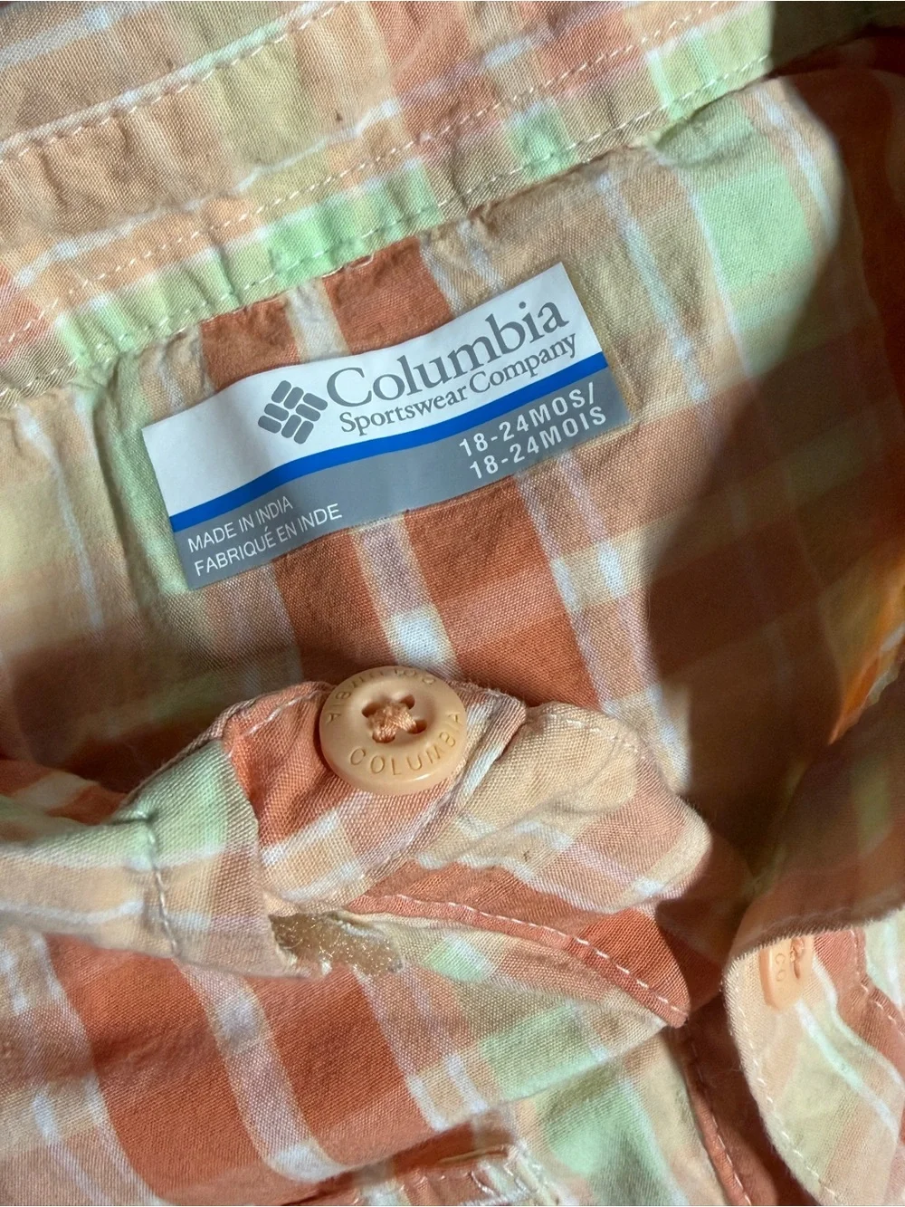 Columbia PFG Toddler Boys Plaid Fishing Romper 18-24M Peach Short Sleeve EUC
